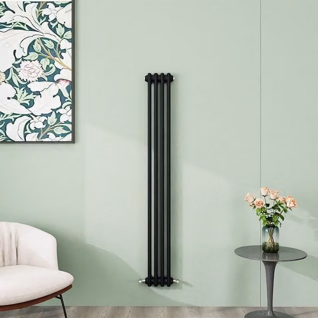 AicaBathroom Vertical Traditional Cast Iron Style 2 Column Radiator in Black, H 150 cm x W 20 cm x D 20 cm