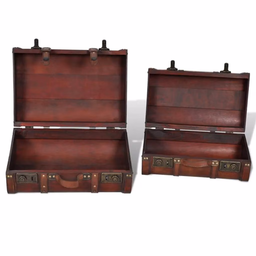 Berkfield Home Vintage Brown Lacquered Wooden Treasure Chest, 2 Piece Set – 4