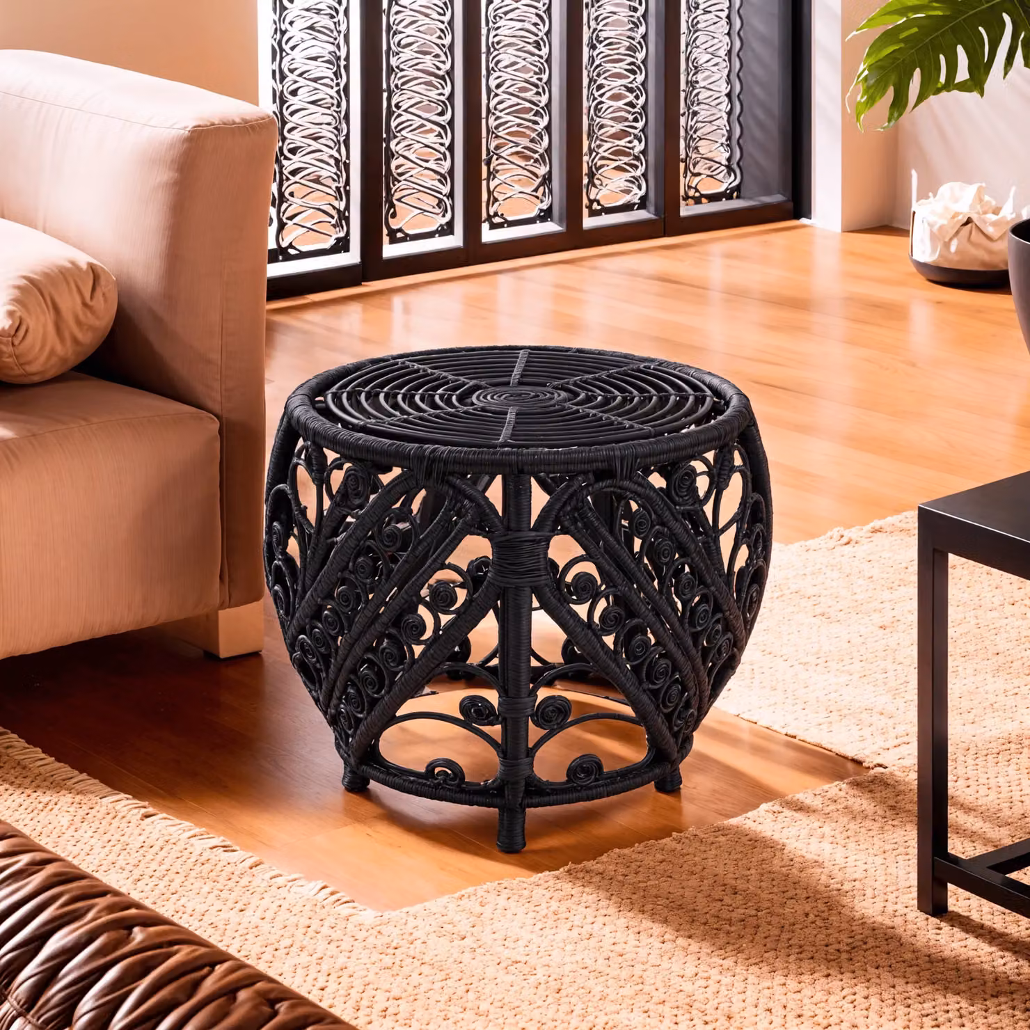 Orsina Chic Design Black Natural Rattan Side Table and Coffee Table – 4