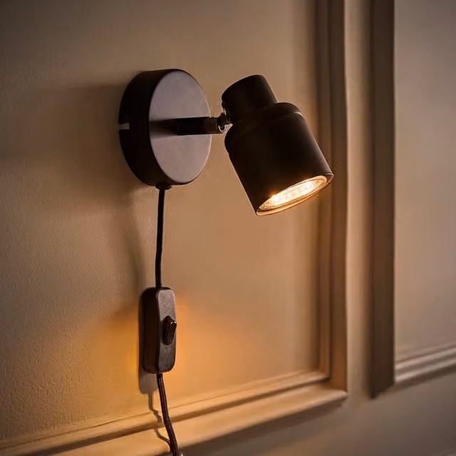 ValueLights Benton Adjustable Plug-In LED Spotlight Wall Light with Bulb in Black