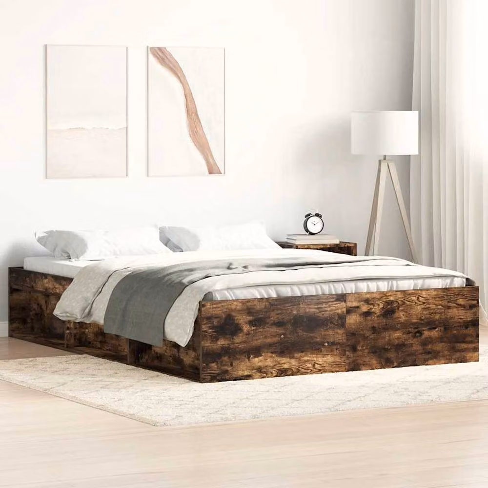 Berkfield Home Modern Bed Frame in Smoked Oak and Pine, Brown, W: 135 cm, D: 190 cm, H: 35 cm – 2