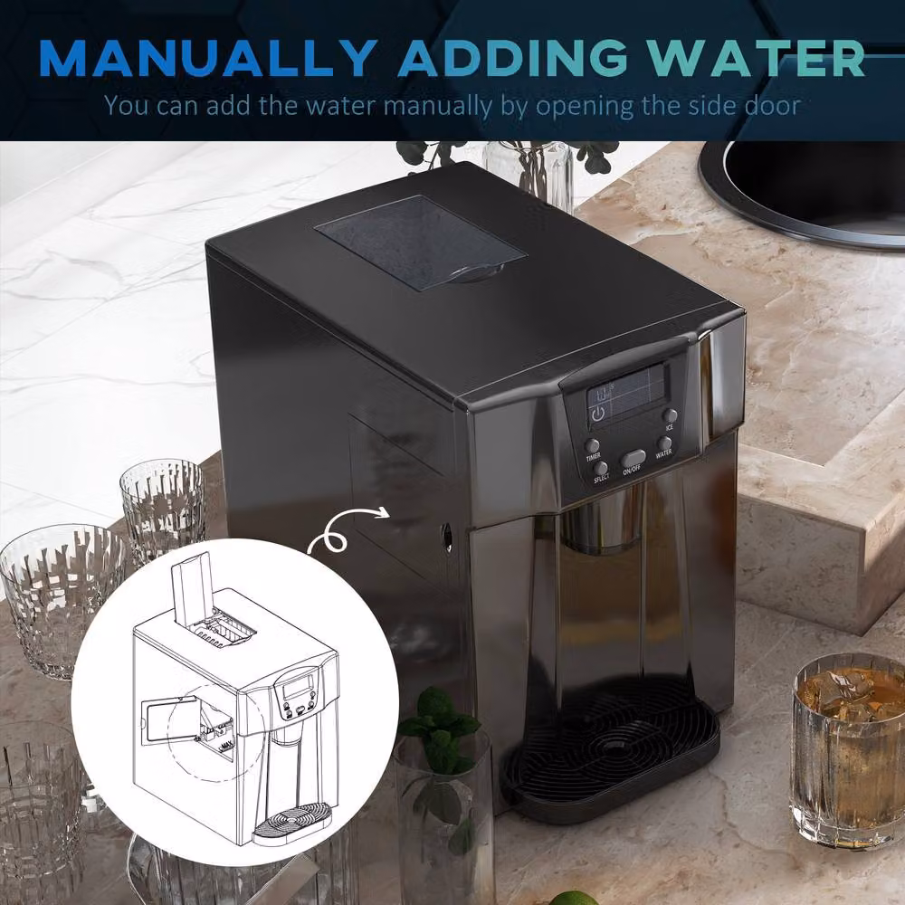 Rolipo Black Countertop Ice Maker Machine and Water Dispenser with Digital Display, 3L – 6