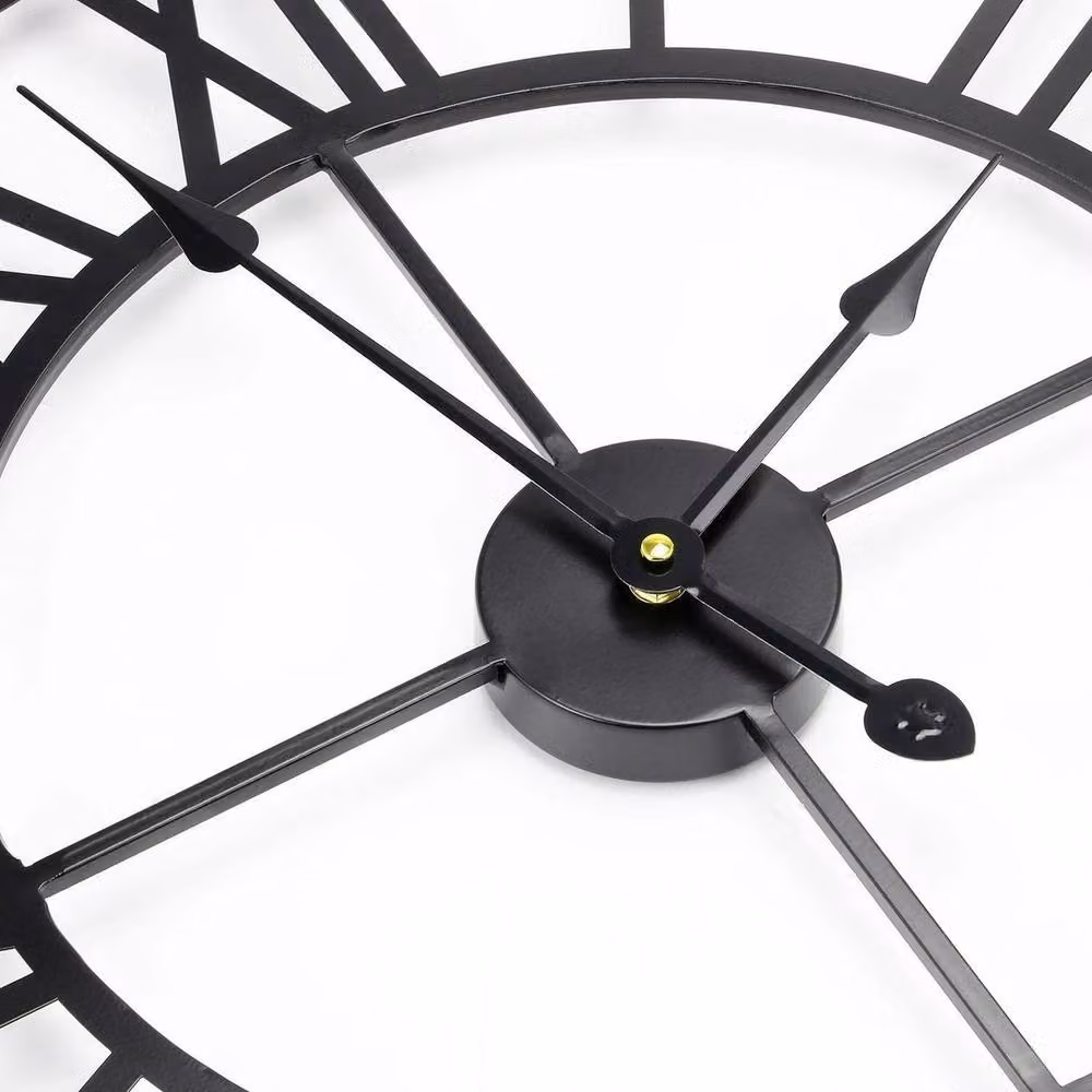 NESTLUNE Black Metal Roman Numeral Round Wall Clock, W: 60 cm, H: 60 cm – 2