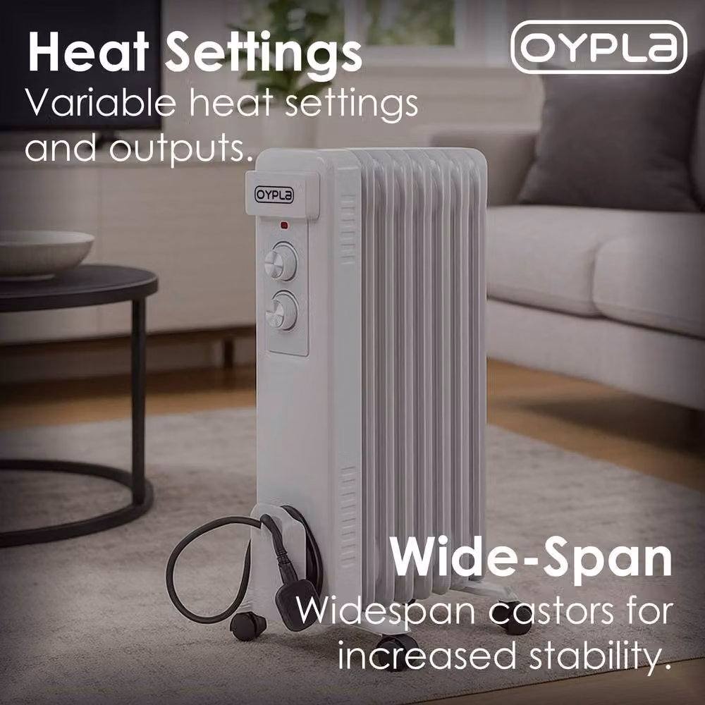 Oypla 9 Fin Portable Oil Filled Electric Radiator Heater in White – 3