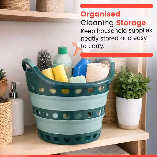 KORVIXA Collapsible Round Laundry Storage Basket in Green, Diameter: 100 cm – 1