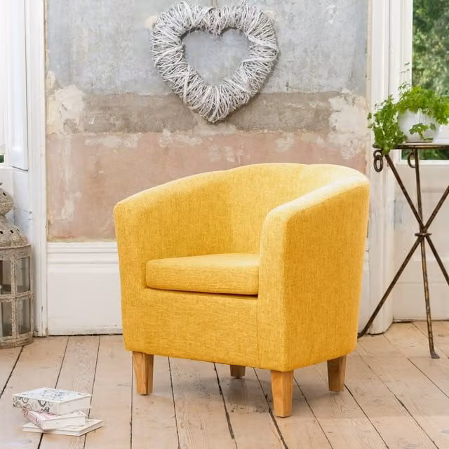 Artemis Home Alderwood Yellow Fabric Tub Armchair, Width: 68 cm