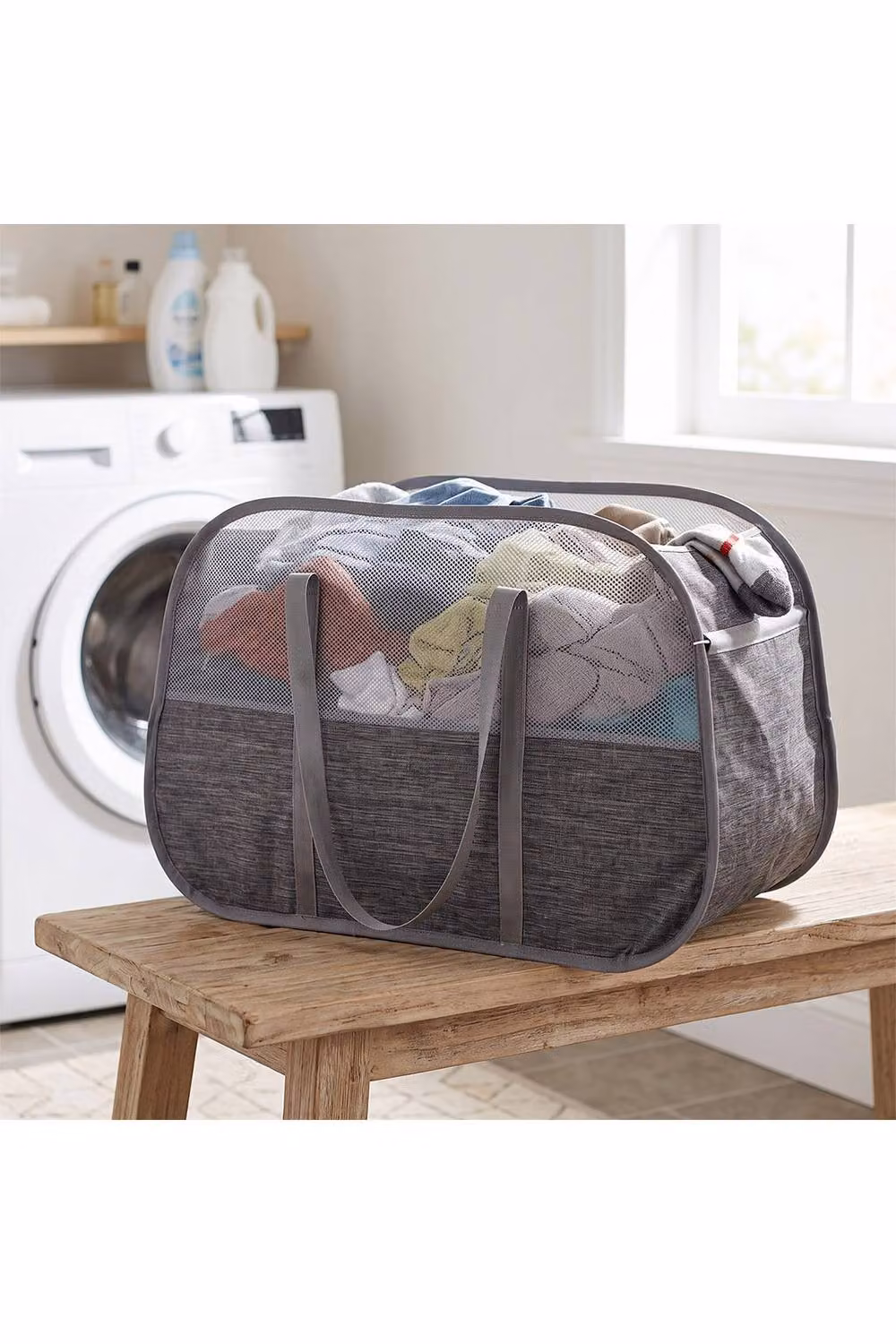 Living and Home Pop-Up Foldable Laundry Basket with Carry Handles, Grey – 2