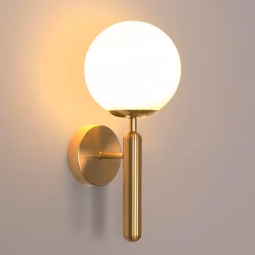 Goeco Vintage Gold and Brass Wall Light with Sphere Glass Lampshade