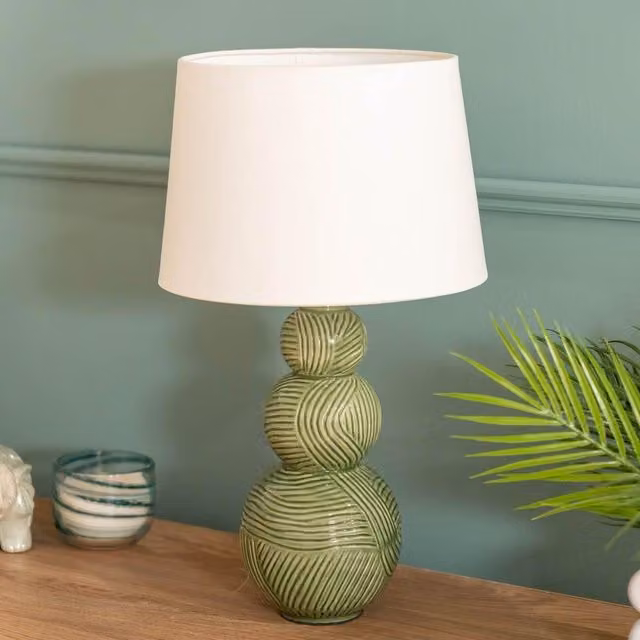 ValueLights Mia Green Ceramic Table Lamp with White Fabric Shade – 1