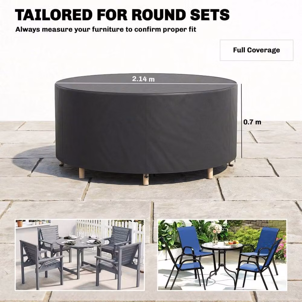 KORVIXA Round Garden Furniture Cover, Black, Diameter: 214 cm – 2