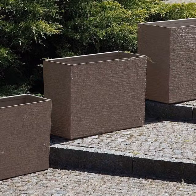 Wyld and Coco Brown Stone Rectangular Fibre Clay Planter W: 70 cm, D: 50 cm, H: 29 cm – 1