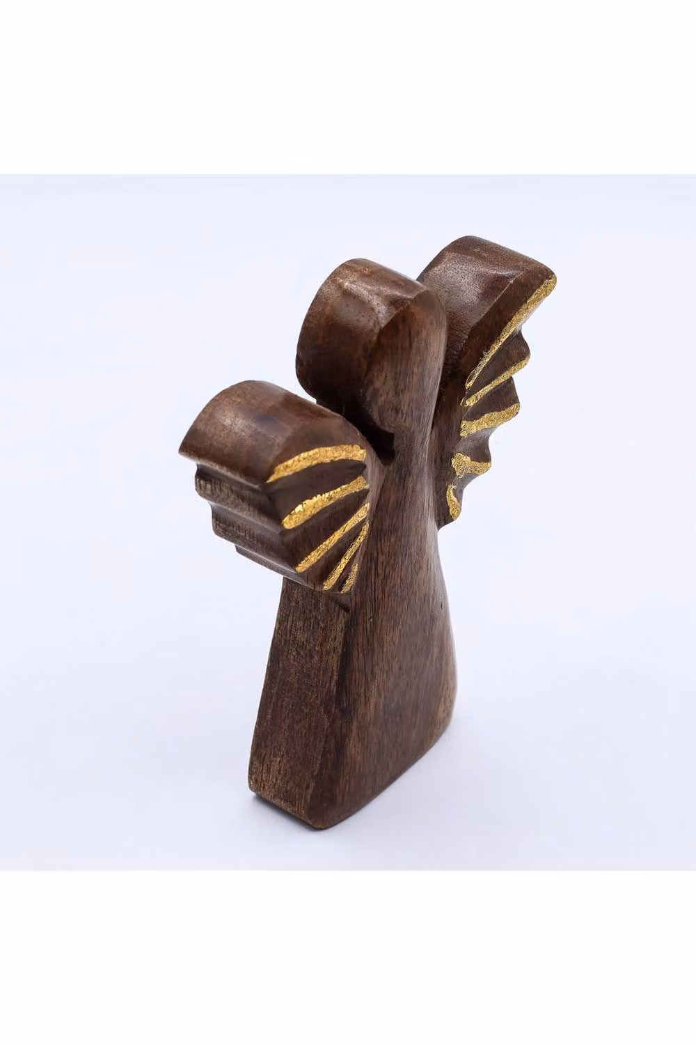 KDMD Medium Mango Wood Angel Tabletop Decor with Gold Finish in Brown, H: 16.0 cm, W: 12.0 cm, D: 12.0 cm – 2