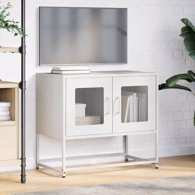 Berkfield Home White Matt Metal TV Cabinet W: 68 cm, D: 39 cm, H: 60.5 cm