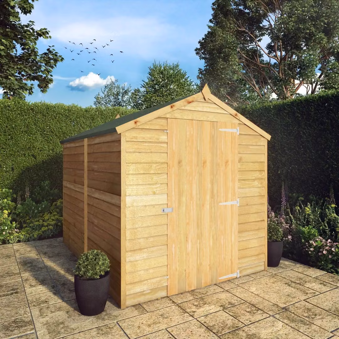 Mercia Single Door Overlap Apex Windowless Wooden Shed in Brown, W: 190.5 cm, D: 240.4 cm, H: 198.6 cm – 2