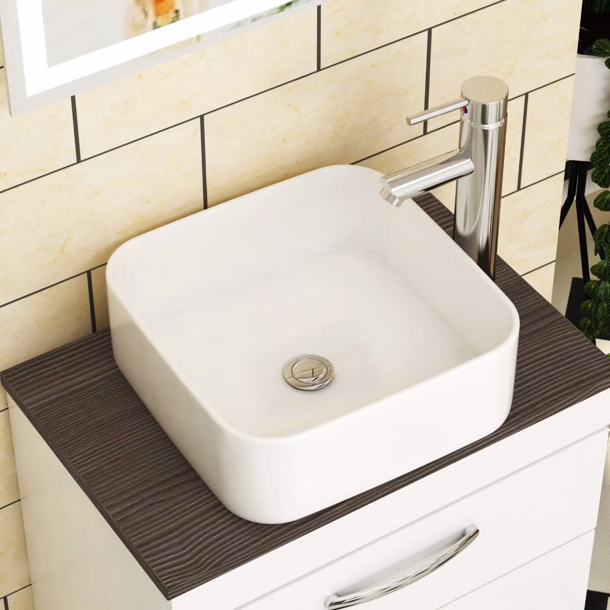 Royal Bathrooms Elena Soft Square Ceramic Countertop Basin Vessel, White, W: 36.5 cm