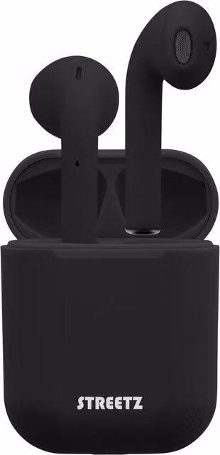 STREETZ True Wireless Stereo Semi in-ear Bluetooth Earbuds with Charging Case - Black