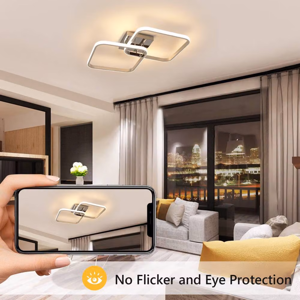 Pheashine Modern LED Ring Ceiling Light in Silver with Remote Control, 3000-6500K – 3