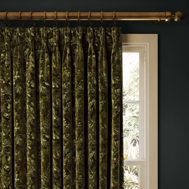 House of Hackney Lichen Velvet Floral Curtain in Green