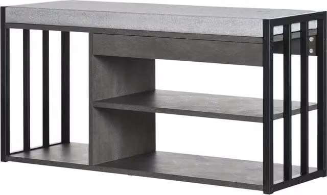 Furnold Grey Industrial Shoe Storage Bench with Cushioned Seat and Shelves, W/D/H: 120 x 30 x 45 cm