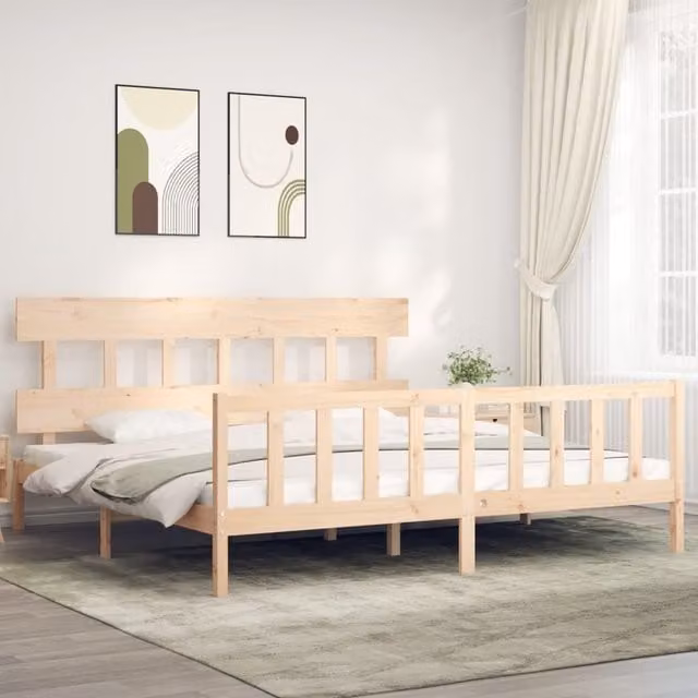 Berkfield Home Rustic Solid Pine Bed Frame with Headboard, Brown, 200 x 200 cm