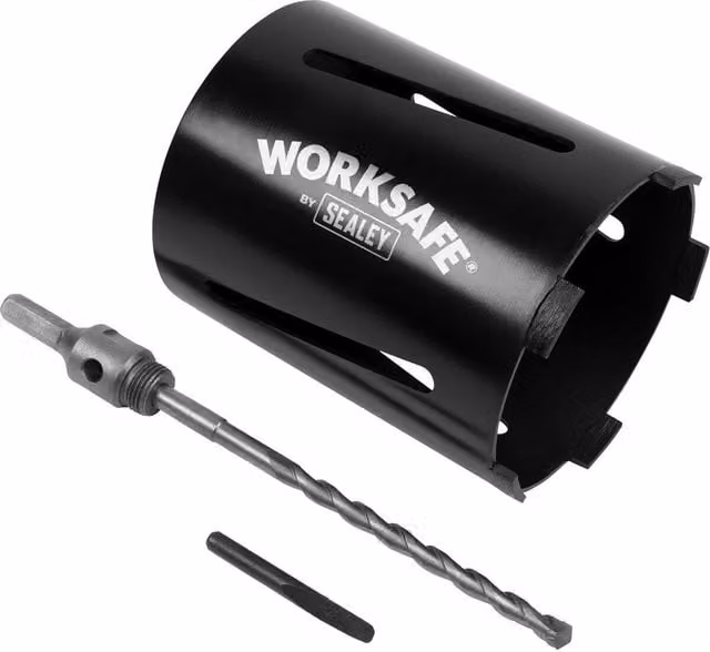 Loops Dry Diamond Core Drill Hole Saw with Hex Drive Adaptor, Black and Multicolour, Diameter: 127 mm, Height: 150 mm
