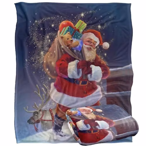 JQ Licensing Christmas Santa Chimney Magic Super Soft Fleece Throw Blanket, White and Multicolour, W/D: 152 x 127 cm – 1