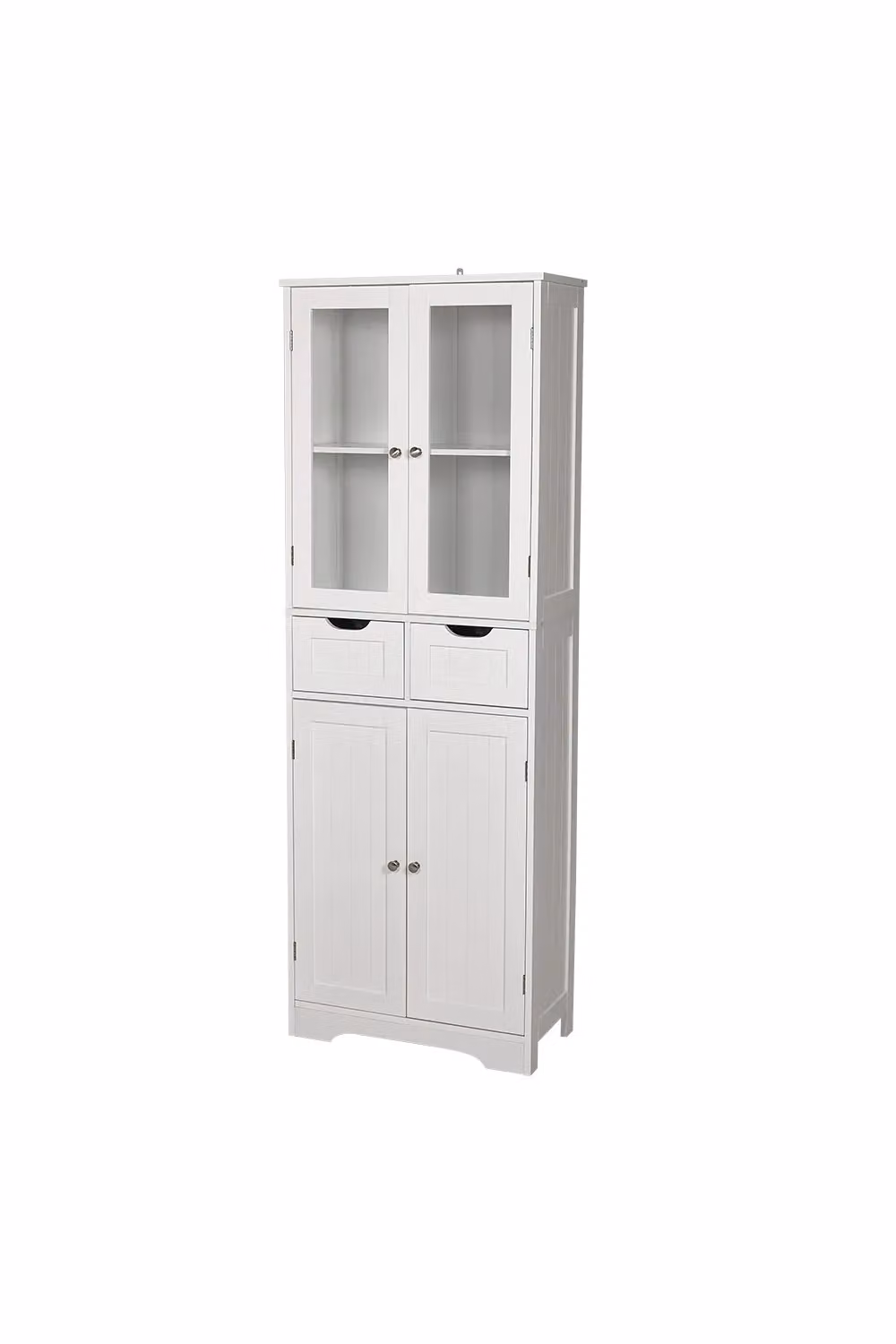 Living and Home Modern Tall Freestanding Cabinet with Glass Doors and Internal Shelves and Drawers in White Matt – 3
