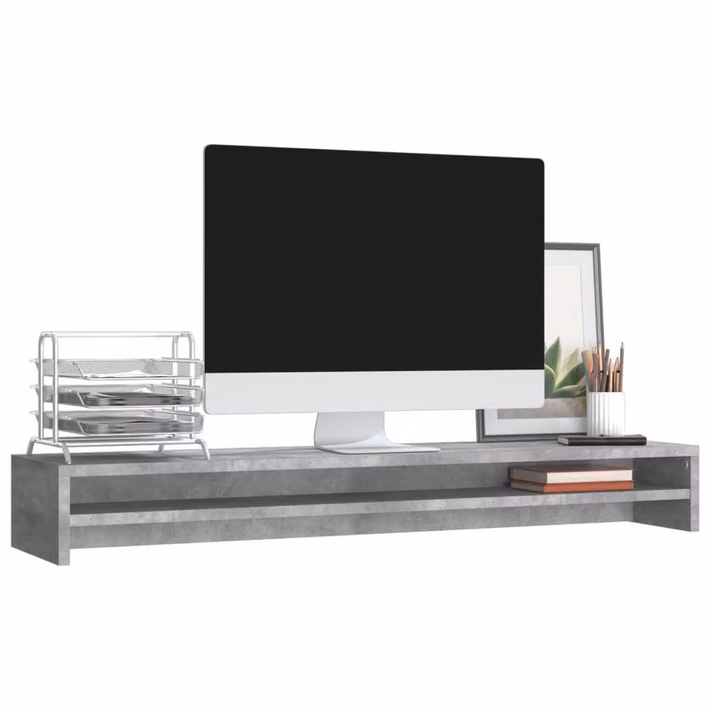Berkfield Home Monitor Stand in Concrete Grey MDF, W/D/H: 100 x 24 x 13 cm – 3