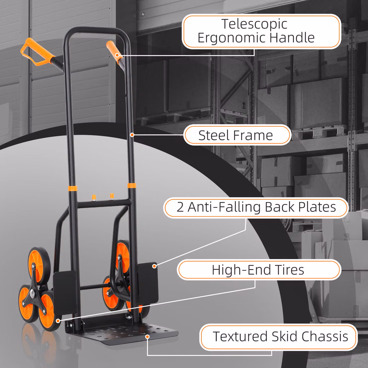 Durhand Steel Foldable 6-Wheel Climbing Stairs Trolley Hand Truck, Orange, 120kg Load Capacity – 6