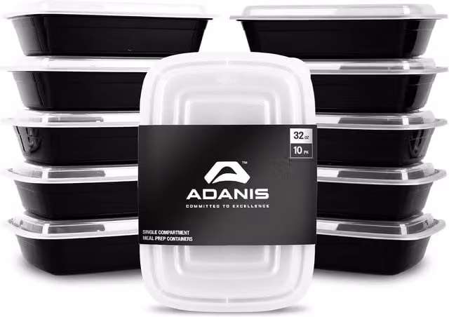 Adanis 10 Pack Reusable Plastic Meal Prep Containers with Snap Lids, 950ml, Black – 1