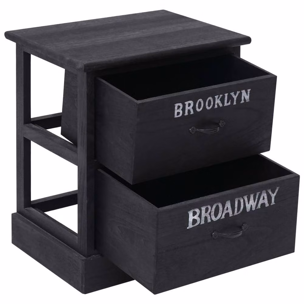 Berkfield Home Set of 2 Black Paulownia Wood Nightstands, W/D/H: 38 x 28 x 45 cm – 3
