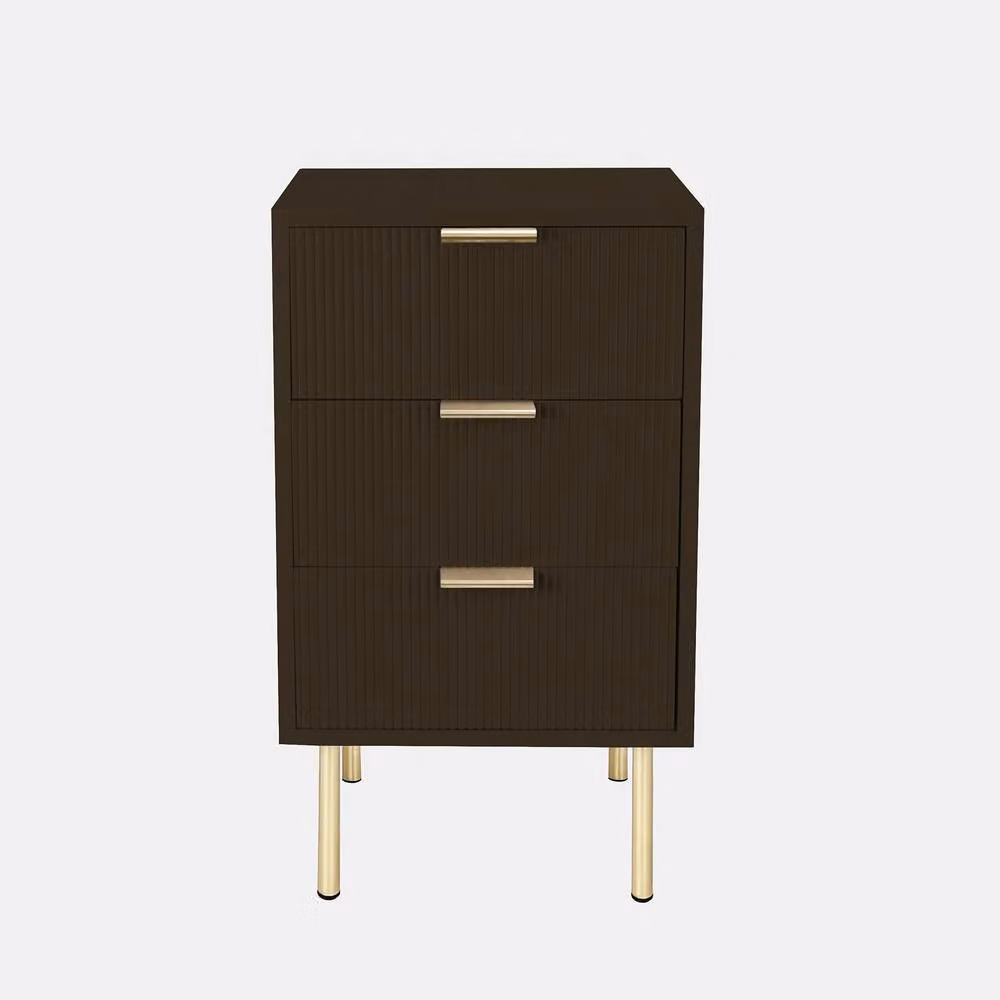 OHS Ribbed 3-Drawer Bedside Cabinet in Dark Brown Engineered Wood – 2