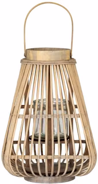 KDMD Medium Peardrop Rustic Wicker Lantern with Glass Holder in Brown