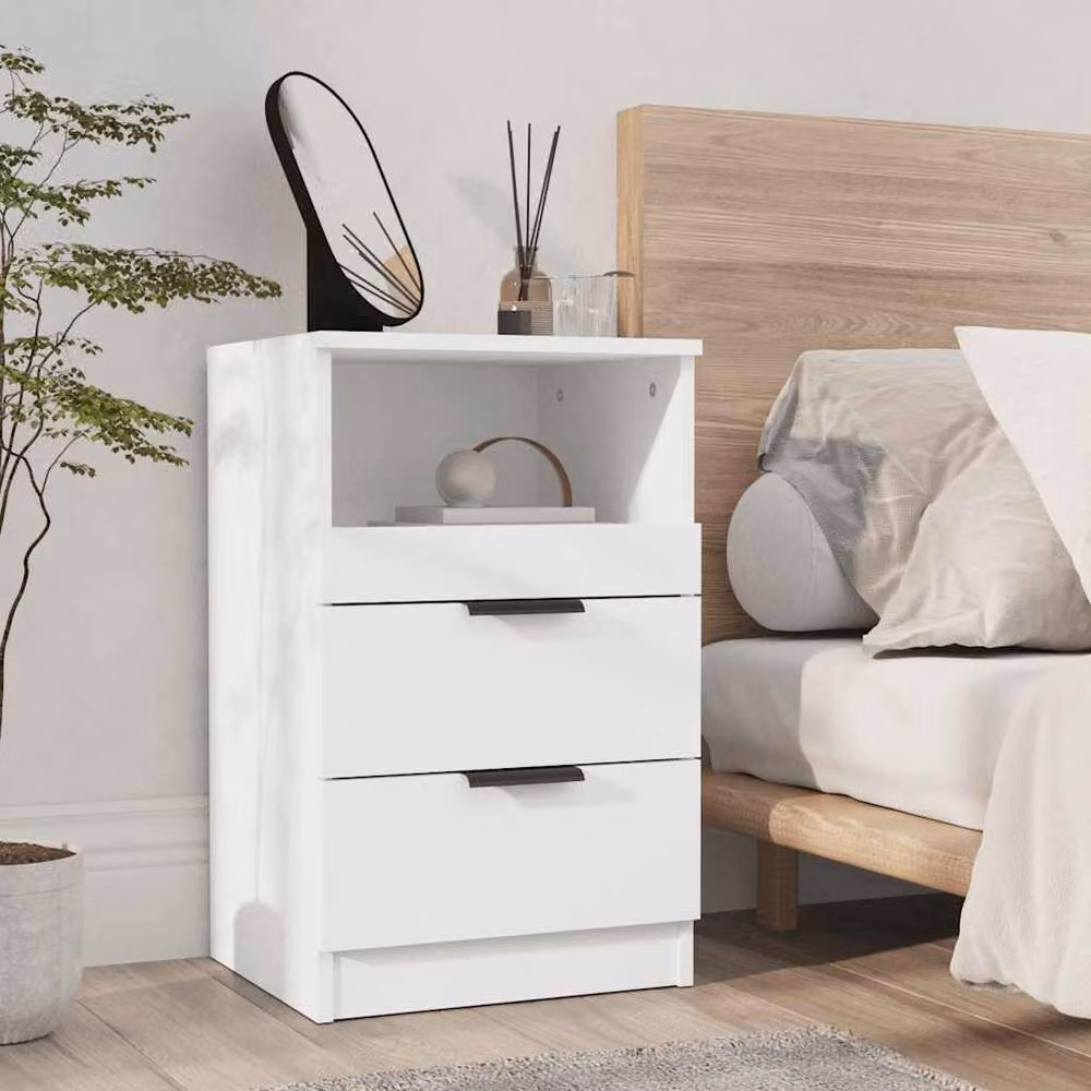 Berkfield Home Elegant Bedside Cabinets, 2 Piece Set in White Engineered Wood, W/D/H: 36.0 x 40.0 x 65.0 cm – 2