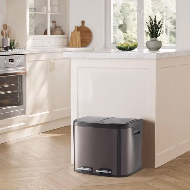 Living and Home 20L Stainless Steel 2-Compartment Pedal Bin with Dry and Wet Separation in Black – 1