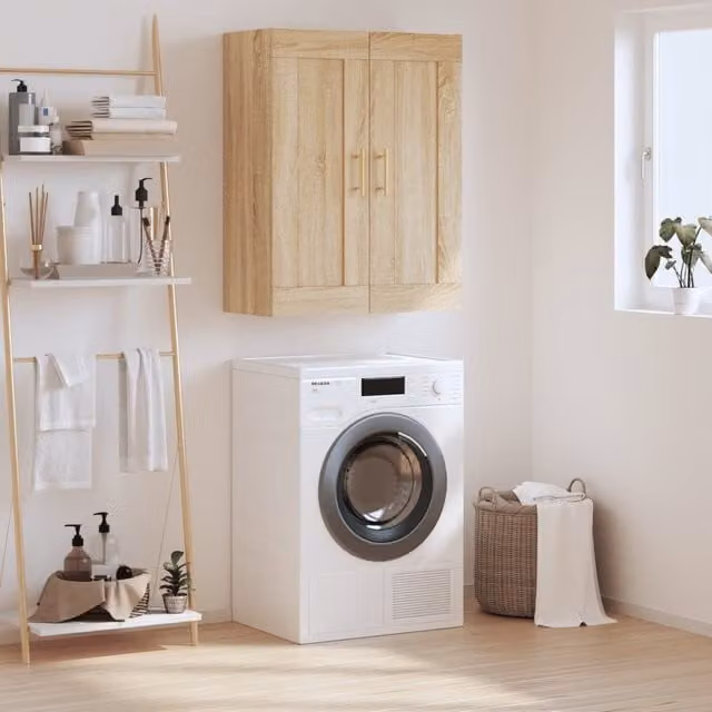 Berkfield Home Wall Mounted Sonoma Oak Cabinet in Brown, W/D/H: 69.5 x 34 x 90 cm