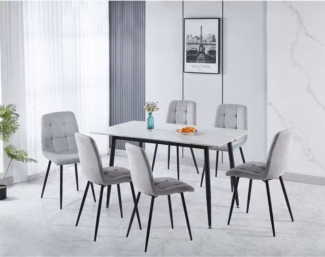 Seconique Fenton Modern Marble Effect Dining Set with 6 Chairs in Grey and White