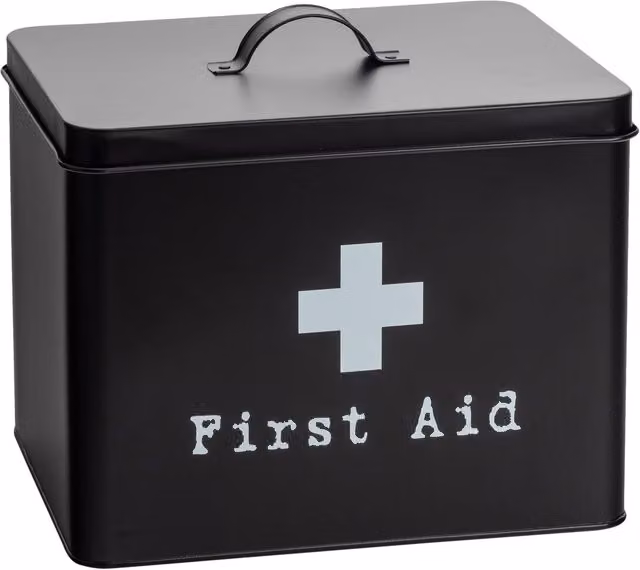 Harbour Housewares Vintage Metal First Aid Box in Black with Lid and Handles – 6