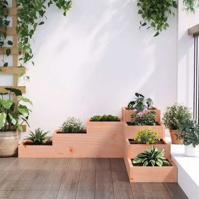 Berkfield Home 4-Tier Wooden Raised Bed Planter in Brown, W: 104.5 cm, D: 36 cm, H: 36 cm