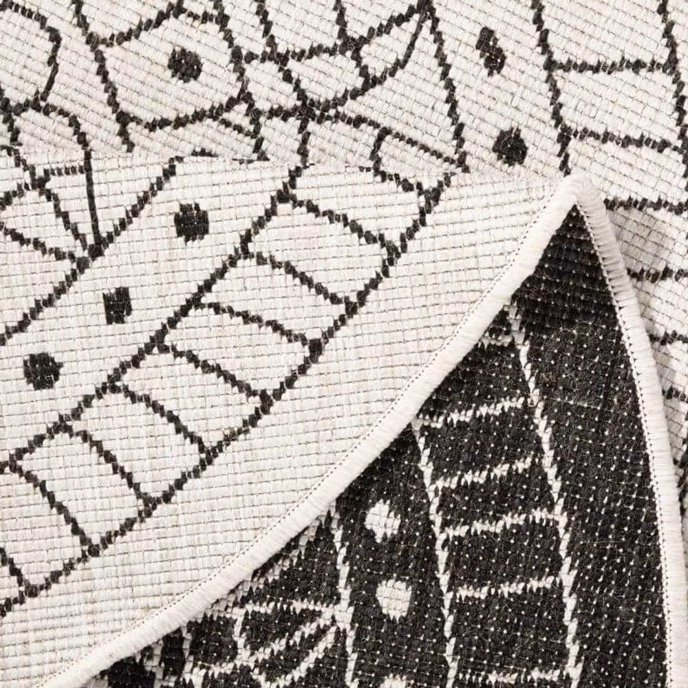 THE RUGS Porto Reversible Indoor Outdoor Round Flatweave Polypropylene Rug in Black and Multicolour, Diameter: 240 cm – 2