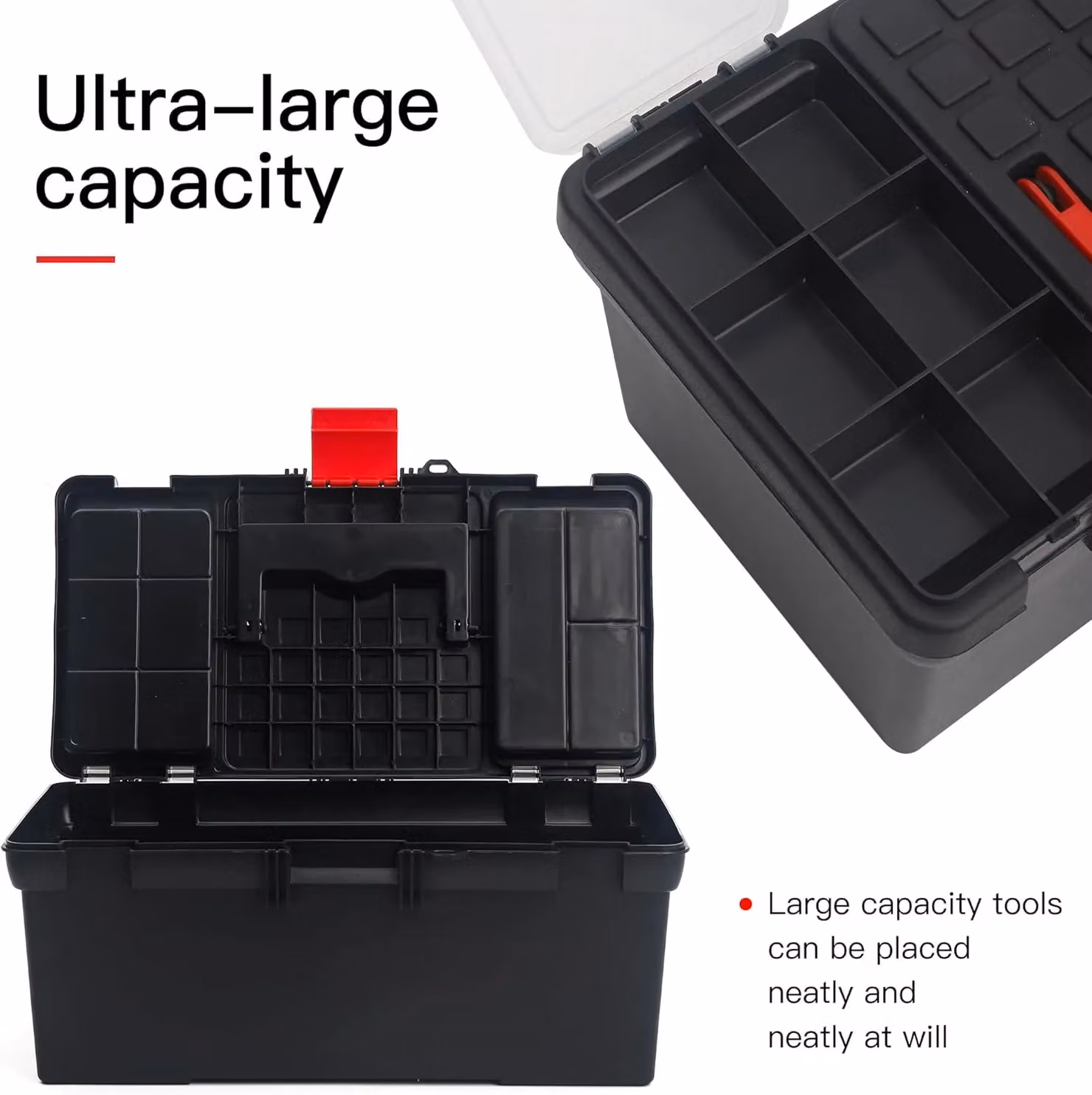 Simpa 3-Piece Black Plastic Toolbox and Organiser Set – 3
