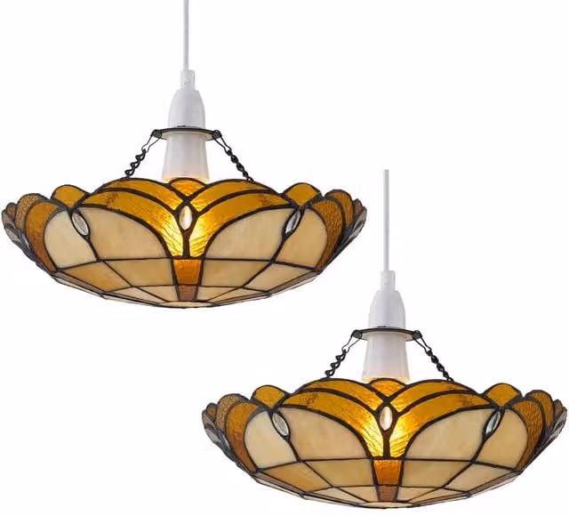 First Choice Lighting Bridgeton Tiffany Uplighter Easy Fit Pendant Shades, Set of 2, Multicolour Glass