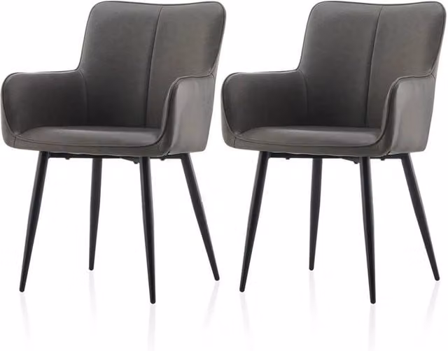 SPETLEK Set of 2 Grey PU Leather Dining Chairs with Metal Legs – 1