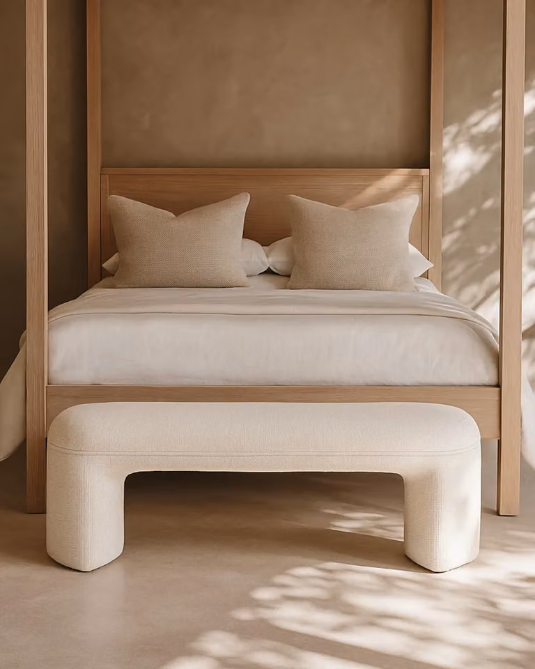 Roxton Tommy Franks Modern Upholstered Bench in Beige and White