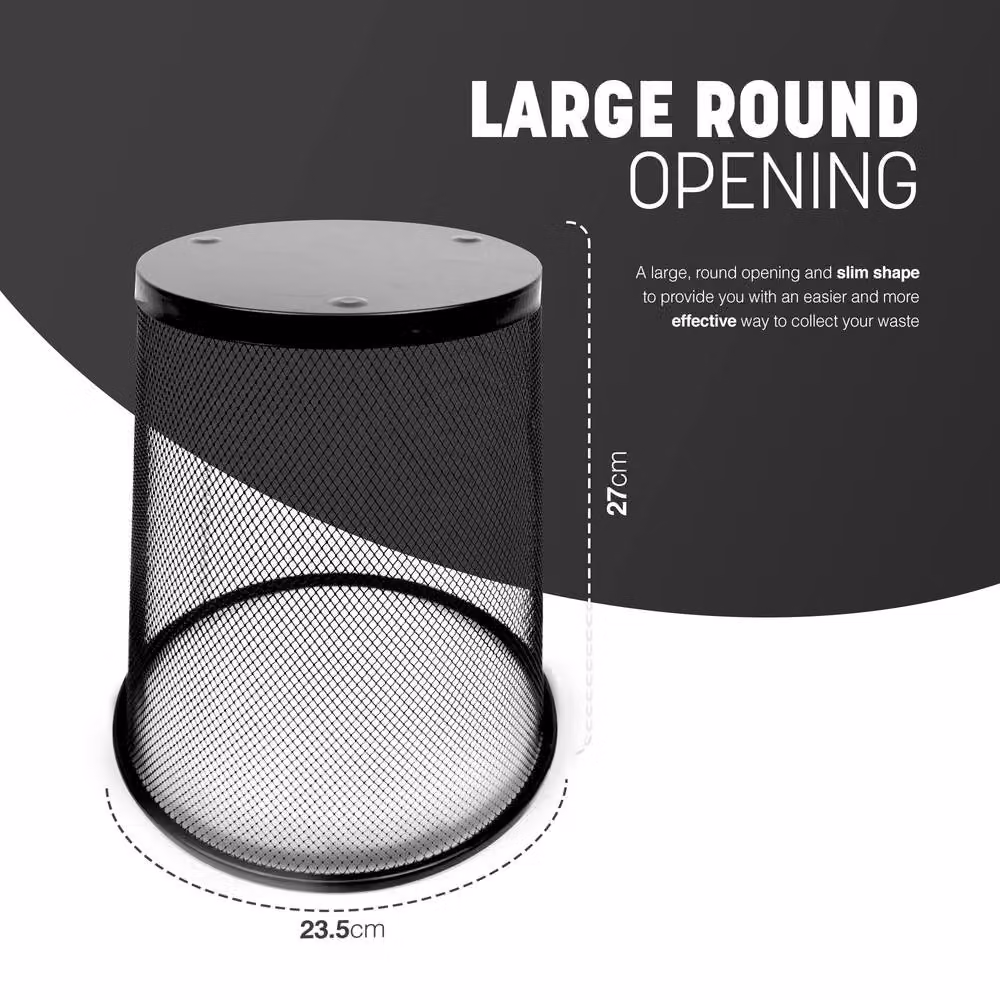Keplin 2-Pack Round Metal Mesh Waste Paper Bins in Black – 2
