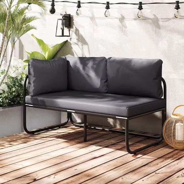 Gymax 2-Seater Garden Sofa Loveseat with Upholstered Cushions in Grey – 1
