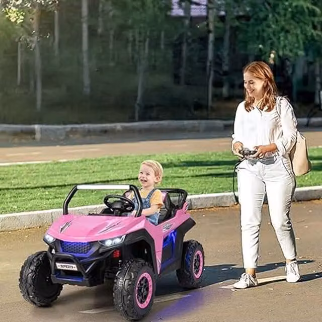 Costway Kids Electric Ride On UTV in Pink with Light and Sound Effects