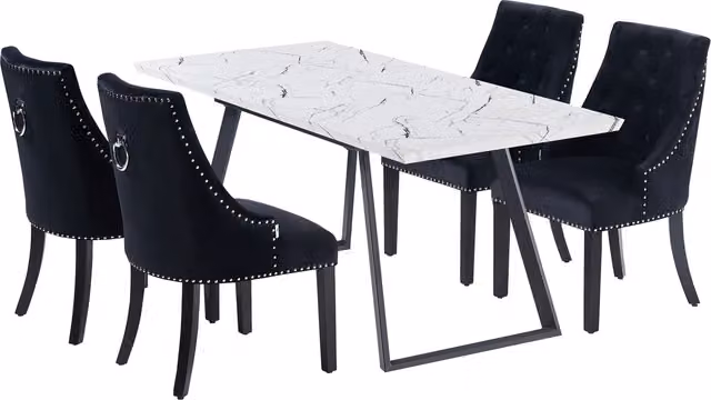 Life Interiors Windsor Toga LUX Modern Rectangular Dining Set with 4 Chairs in Black and White