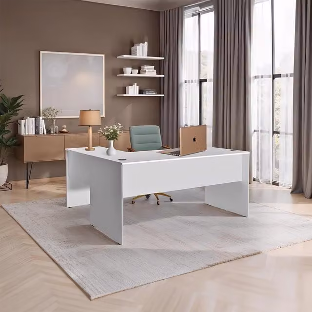 FWStyle White L-Shaped Reversible Corner Home Office Desk