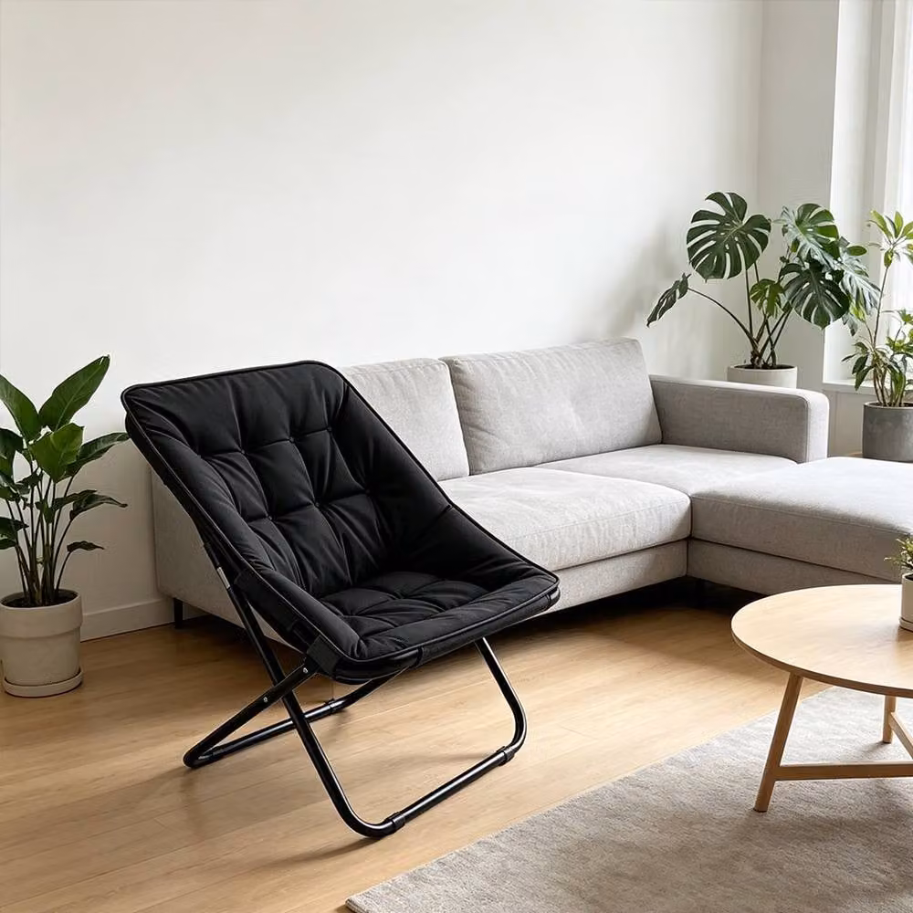 Ventryn Oversized Faux Fur Saucer Moon Lounge Chair in Black – 2